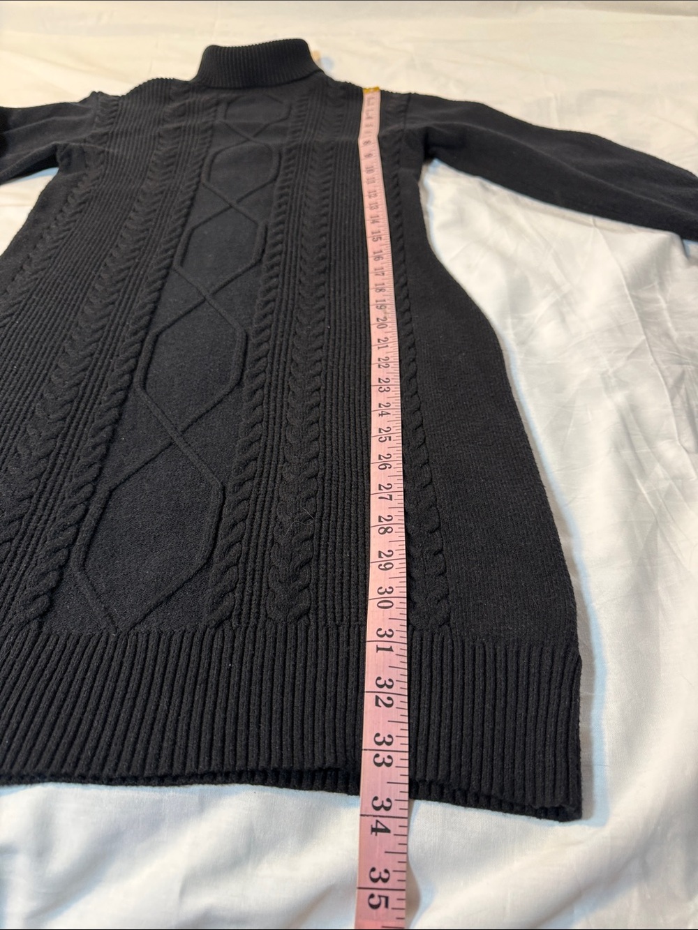 Black Cable-Knit Turtleneck Sweater Dress Large - Picture 4 of 8